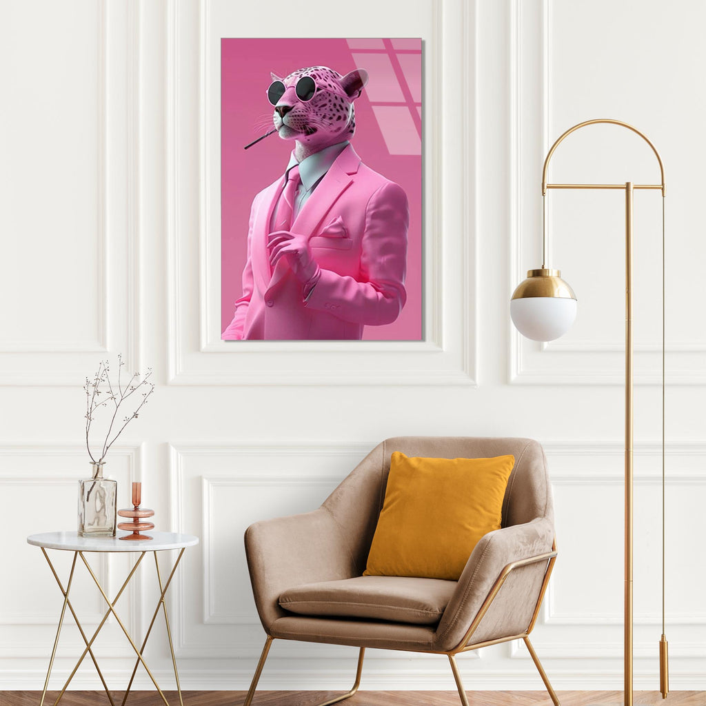 Pembe Panter Cam Tablo – Eğlenceli Hayvan Duvar Dekoru - DEG0751