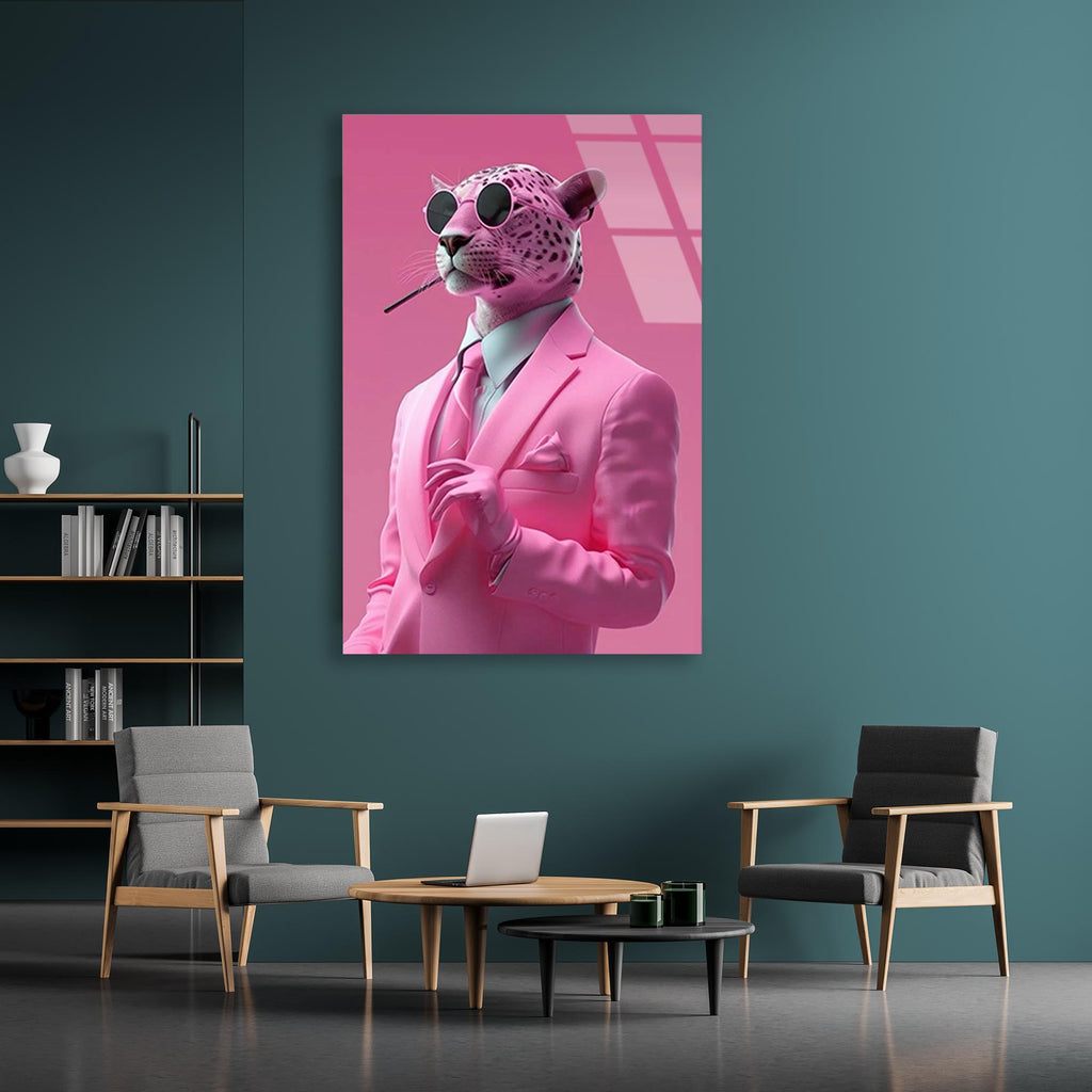 Pembe Panter Cam Tablo – Eğlenceli Hayvan Duvar Dekoru - DEG0751