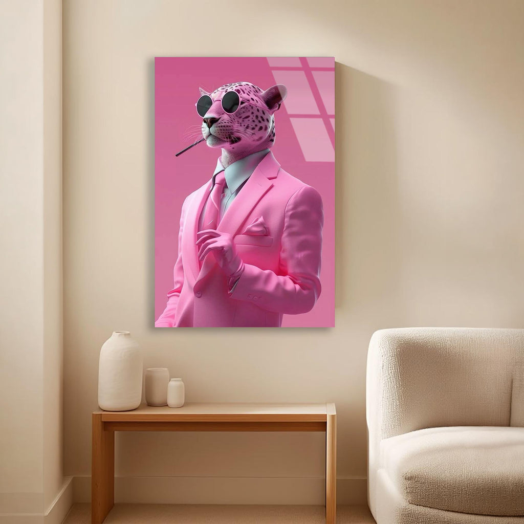 Pembe Panter Cam Tablo – Eğlenceli Hayvan Duvar Dekoru - DEG0751