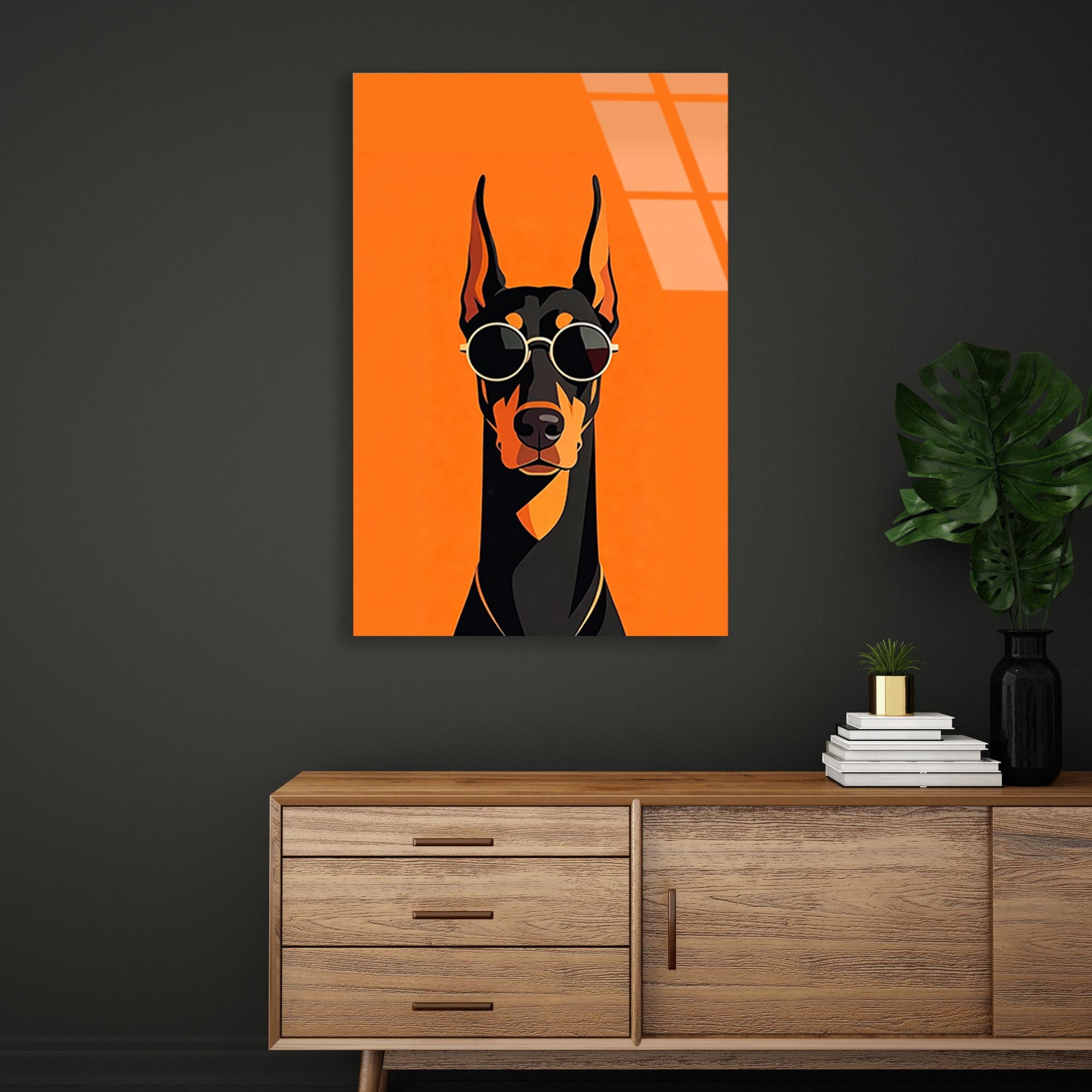 Doberman Cam Tablo – Köpek Temalı Duvar Dekoru - DEG0752