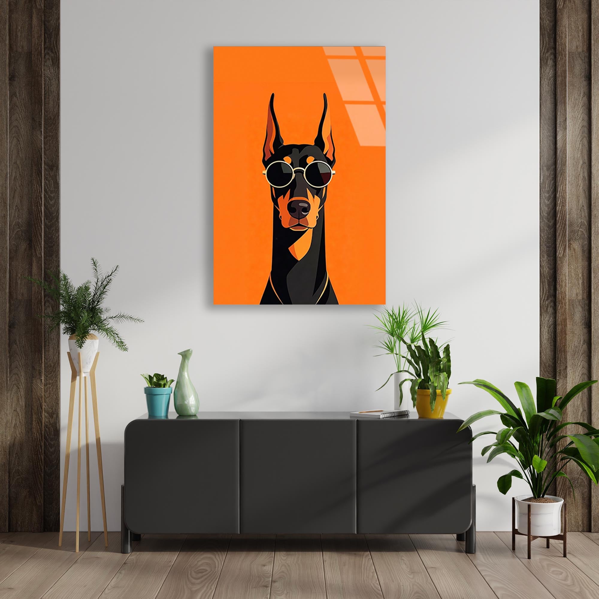 Doberman Cam Tablo – Köpek Temalı Duvar Dekoru - DEG0752