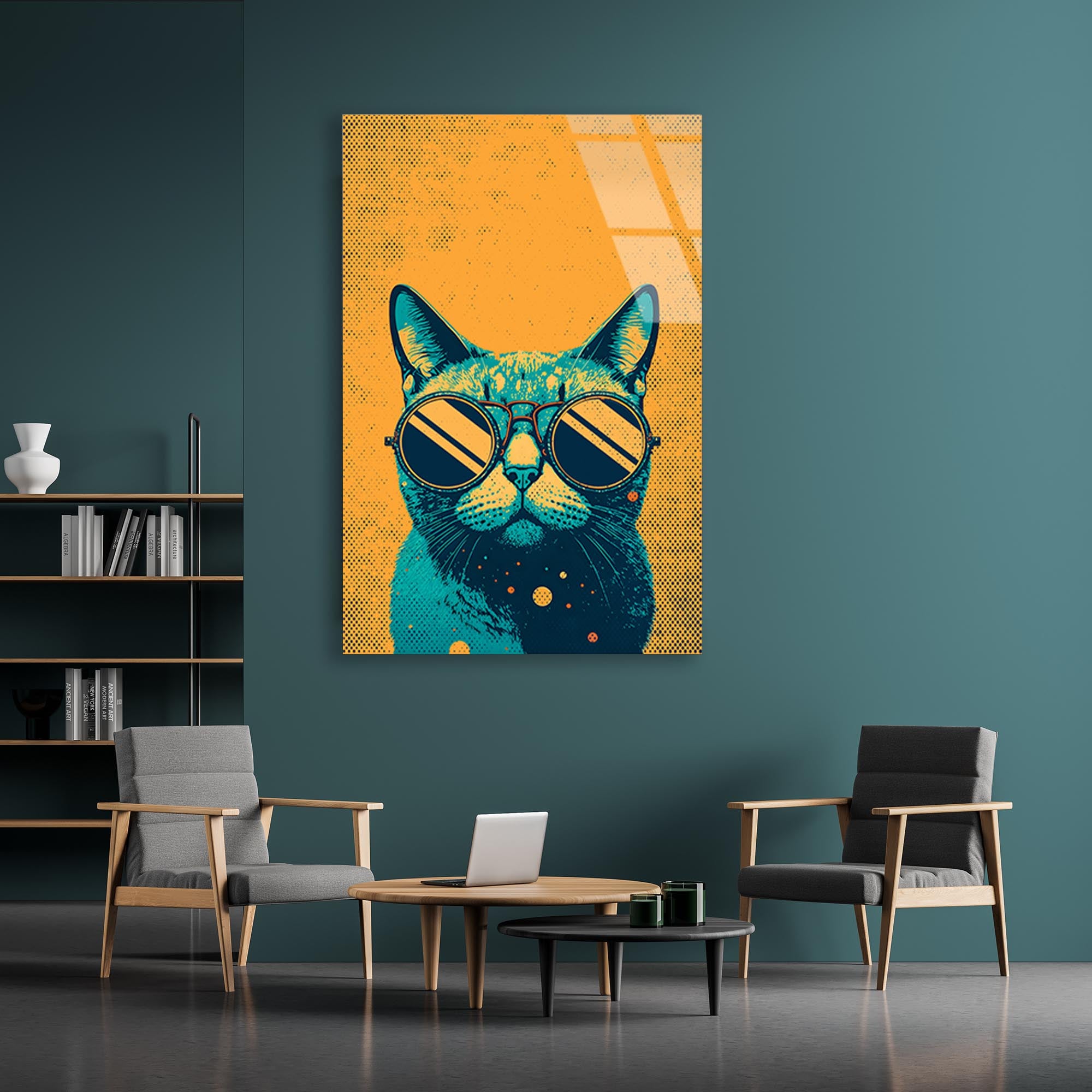 Sarı Kedi Cam Tablo – Eğlenceli Hayvan Duvar Dekoru - DEG0770