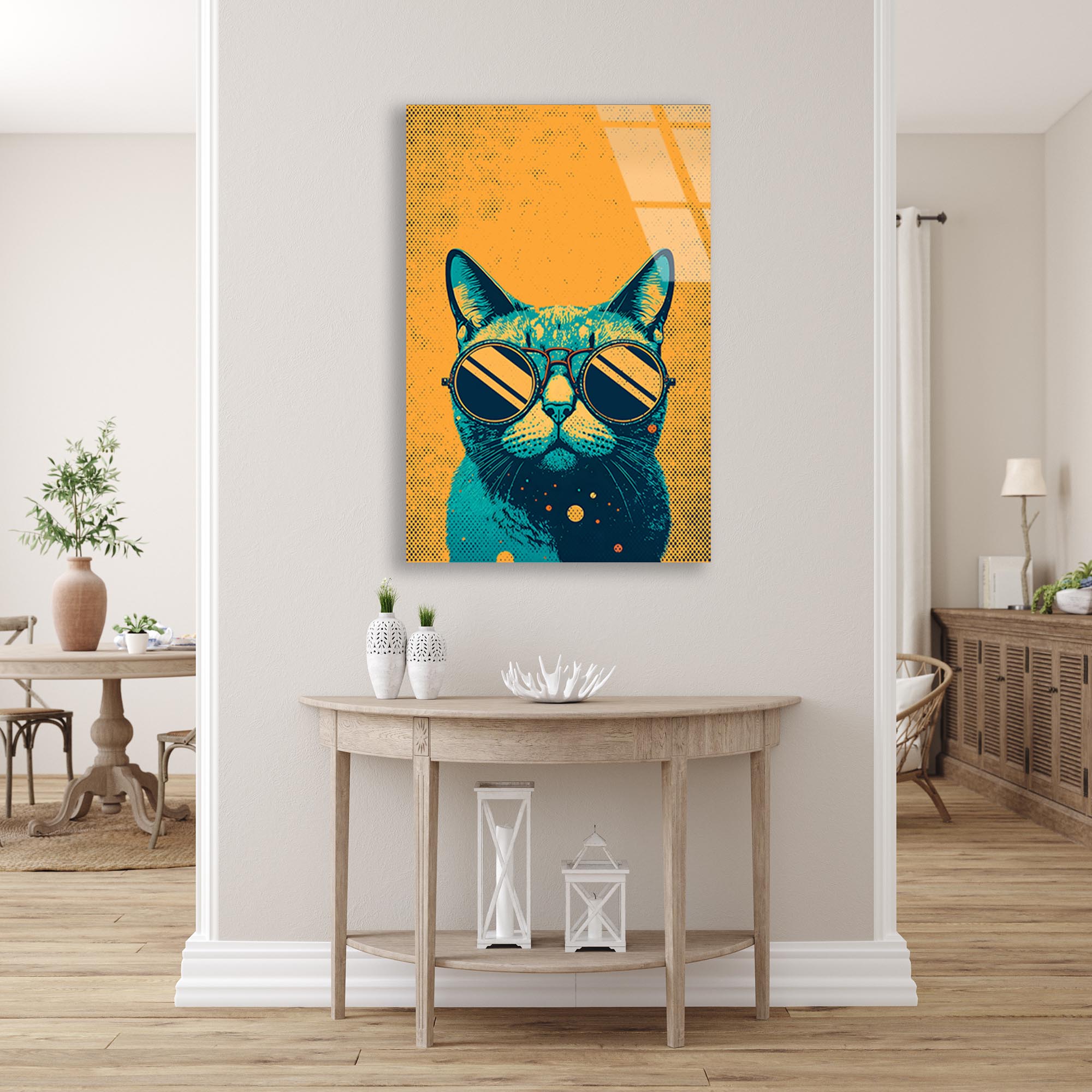Sarı Kedi Cam Tablo – Eğlenceli Hayvan Duvar Dekoru - DEG0770