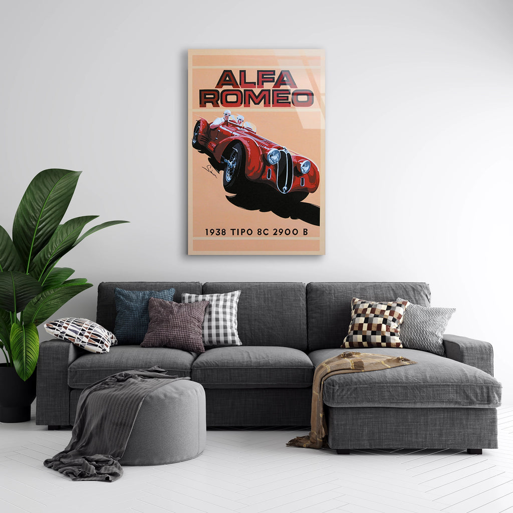ALFA ROMEO 8C 2900 VINTAGE YARIŞ POSTERİ - CAM TABLO - DEG0463