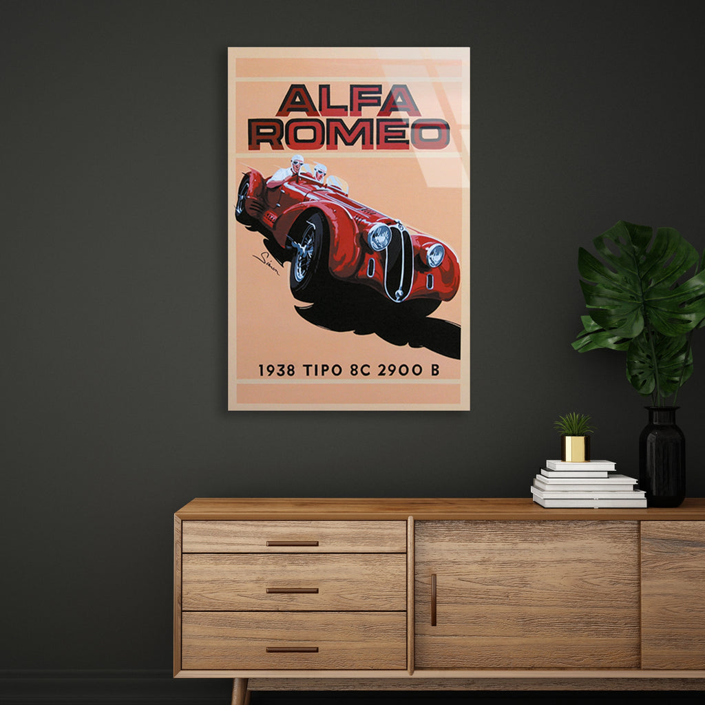 ALFA ROMEO 8C 2900 VINTAGE YARIŞ POSTERİ - CAM TABLO - DEG0463