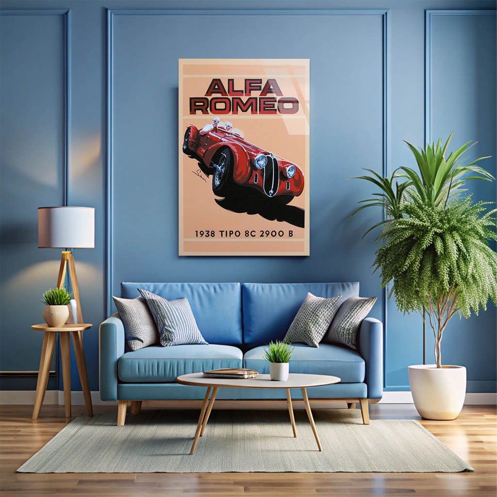 ALFA ROMEO 8C 2900 VINTAGE YARIŞ POSTERİ - CAM TABLO - DEG0463