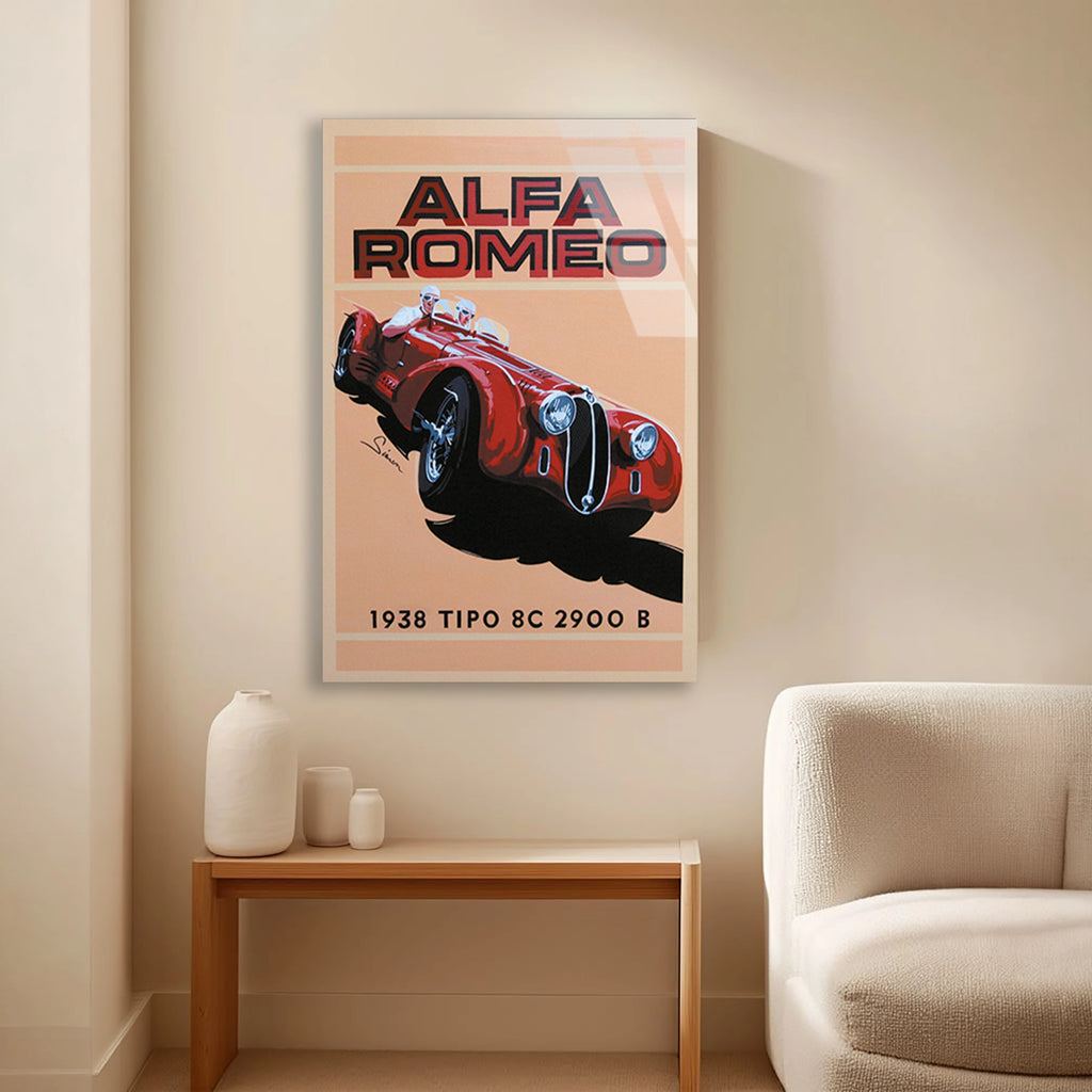 ALFA ROMEO 8C 2900 VINTAGE YARIŞ POSTERİ - CAM TABLO - DEG0463