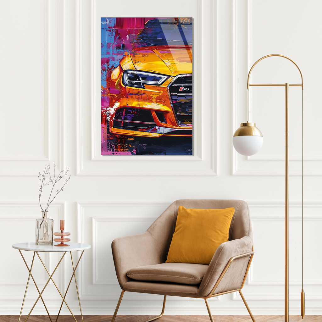 RENKLİ AUDI YAĞLI BOYA POP ART - CAM TABLO - DEG0470