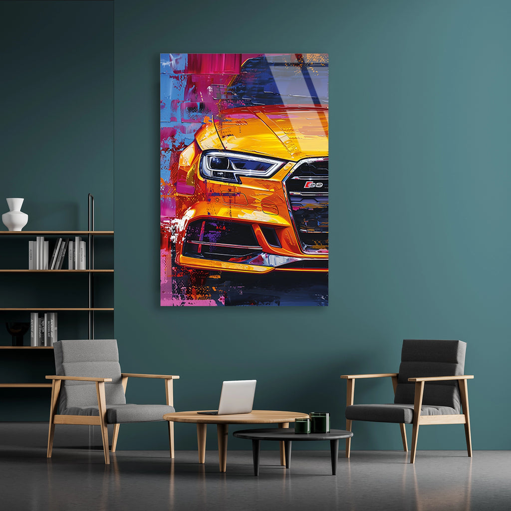 RENKLİ AUDI YAĞLI BOYA POP ART - CAM TABLO - DEG0470