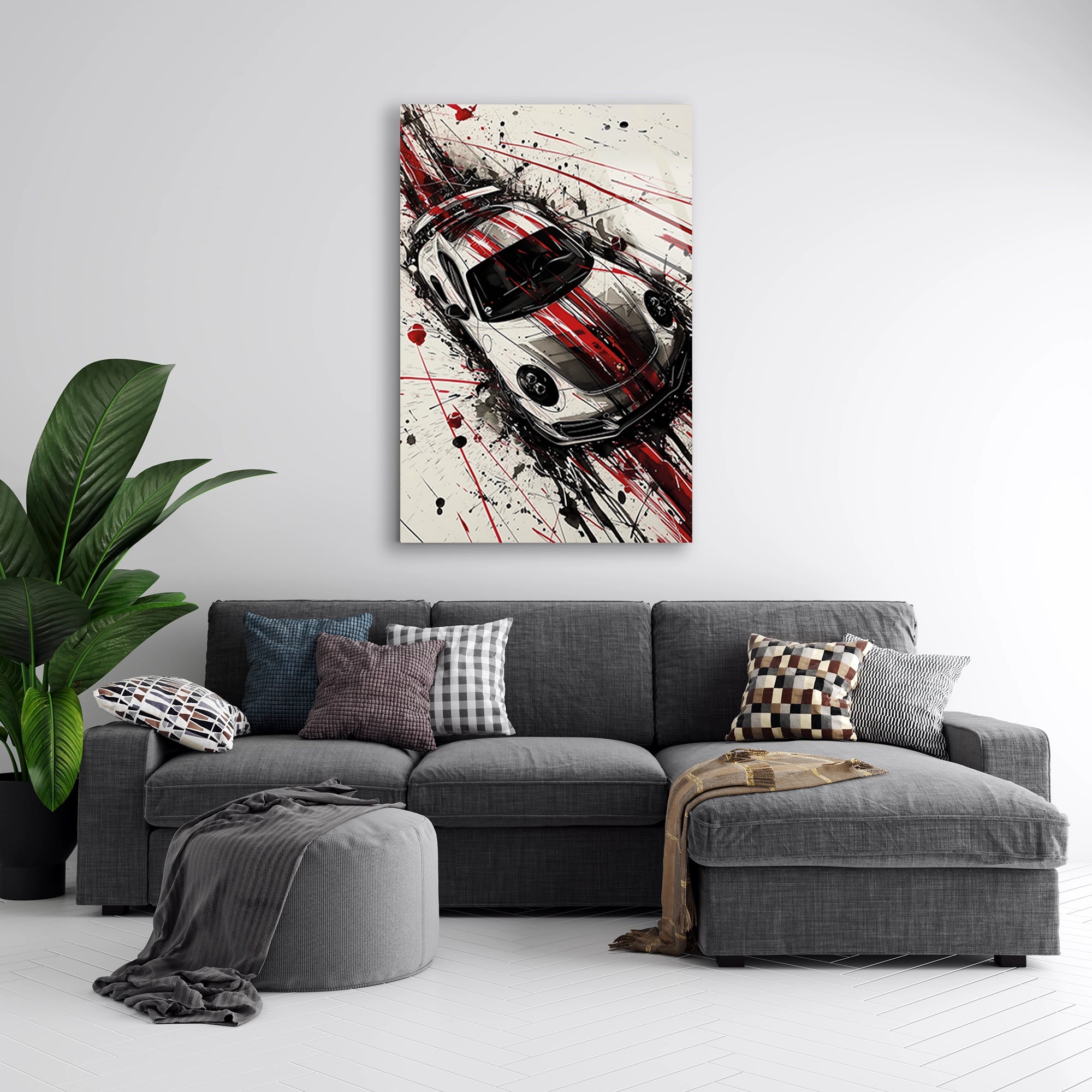 GÜMÜŞ SPOR ARABA SPLASH SANAT - CAM TABLO - DEG0471