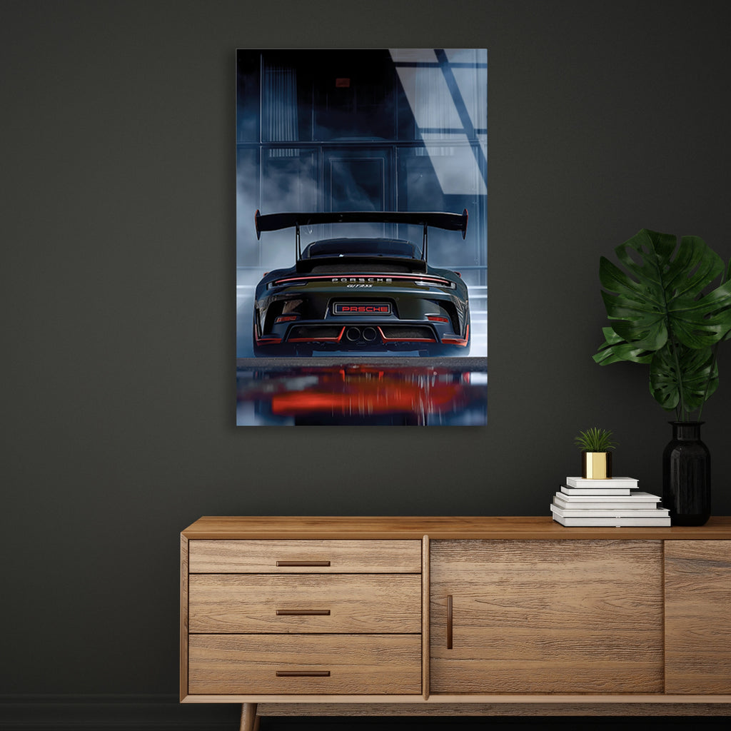 SİYAH PORSCHE GT ARKA DUMAN - CAM TABLO - DEG0473