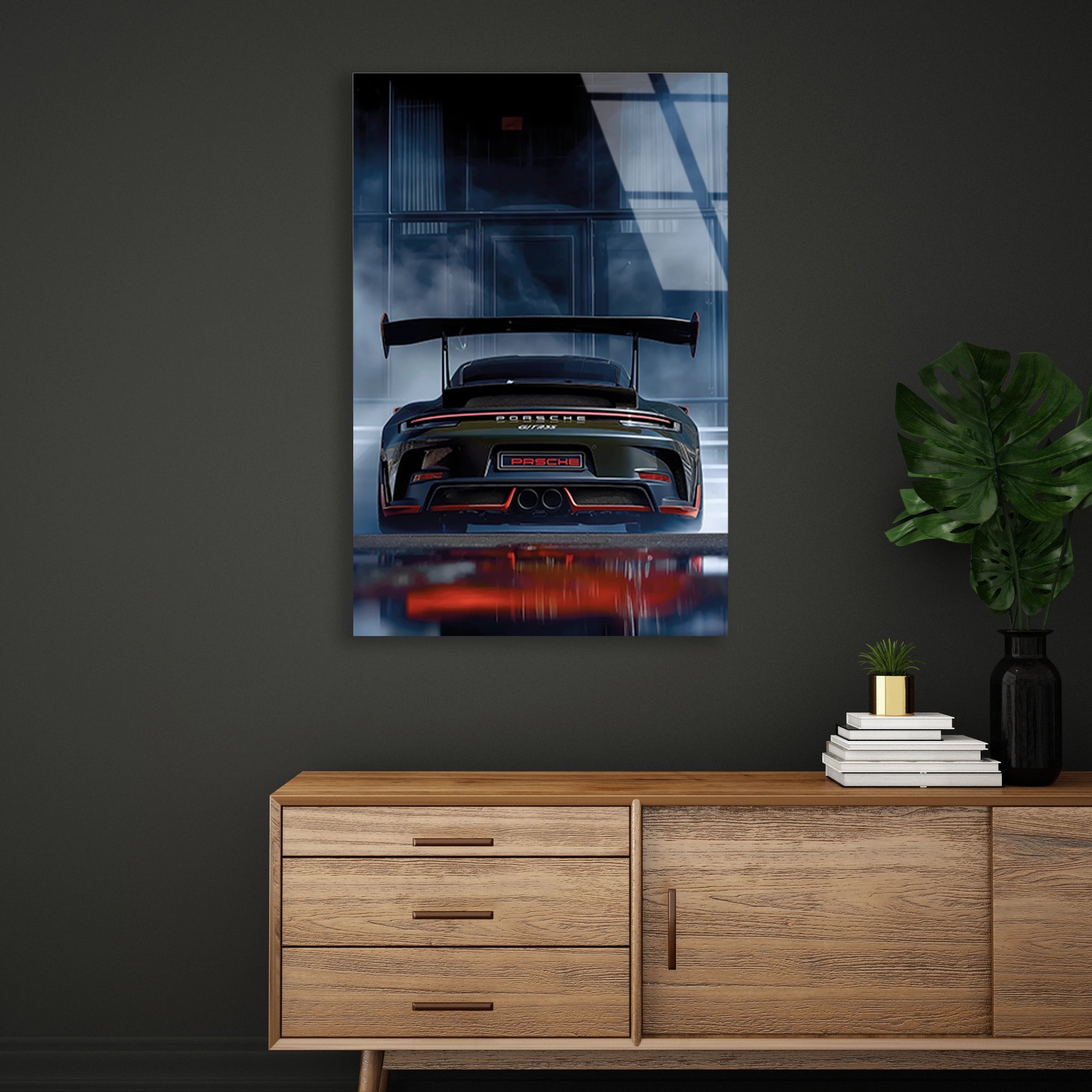 SİYAH PORSCHE GT ARKA DUMAN - CAM TABLO - DEG0473