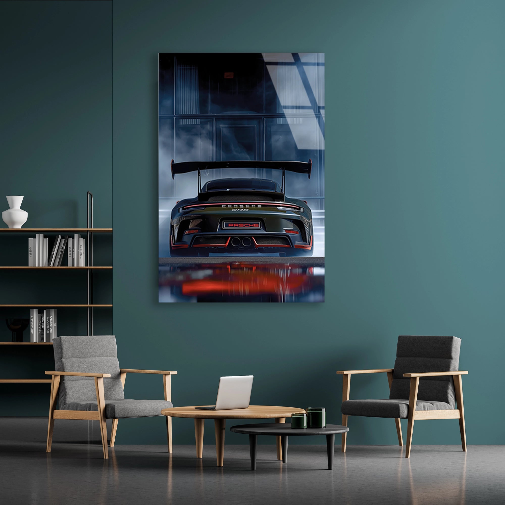 SİYAH PORSCHE GT ARKA DUMAN - CAM TABLO - DEG0473