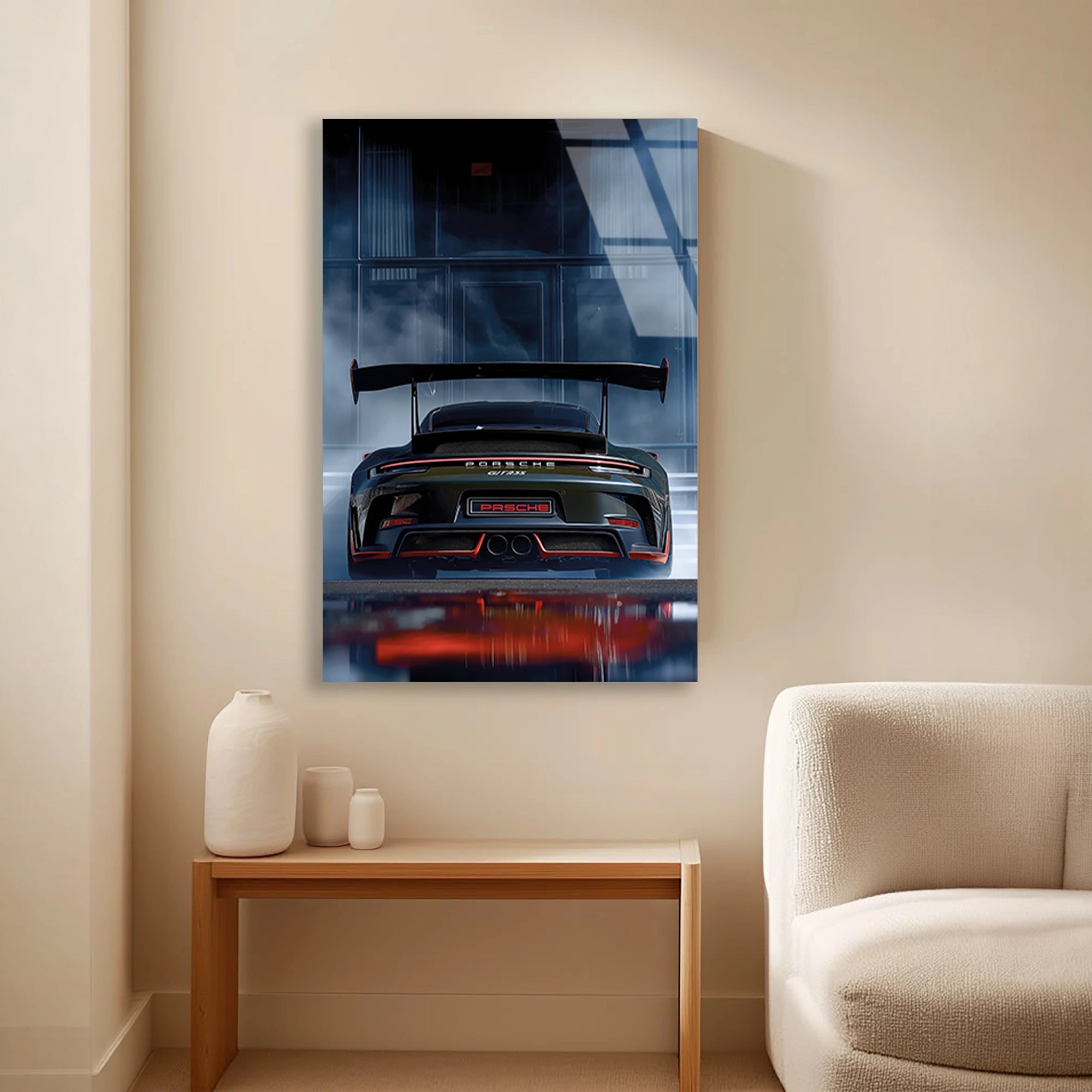 SİYAH PORSCHE GT ARKA DUMAN - CAM TABLO - DEG0473