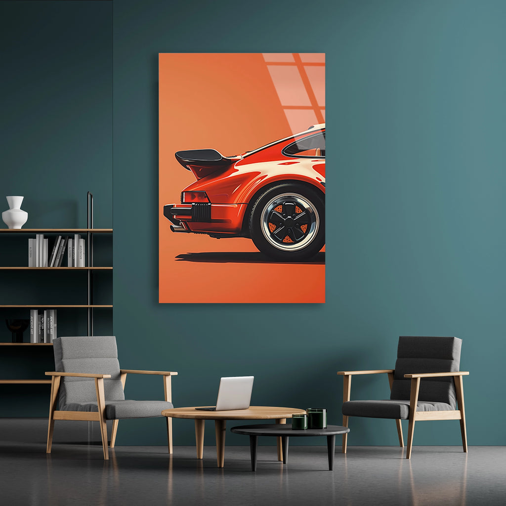 KIRMIZI PORSCHE 911 MİNİMAL İLLÜSTRASYON - CAM TABLO - DEG0474