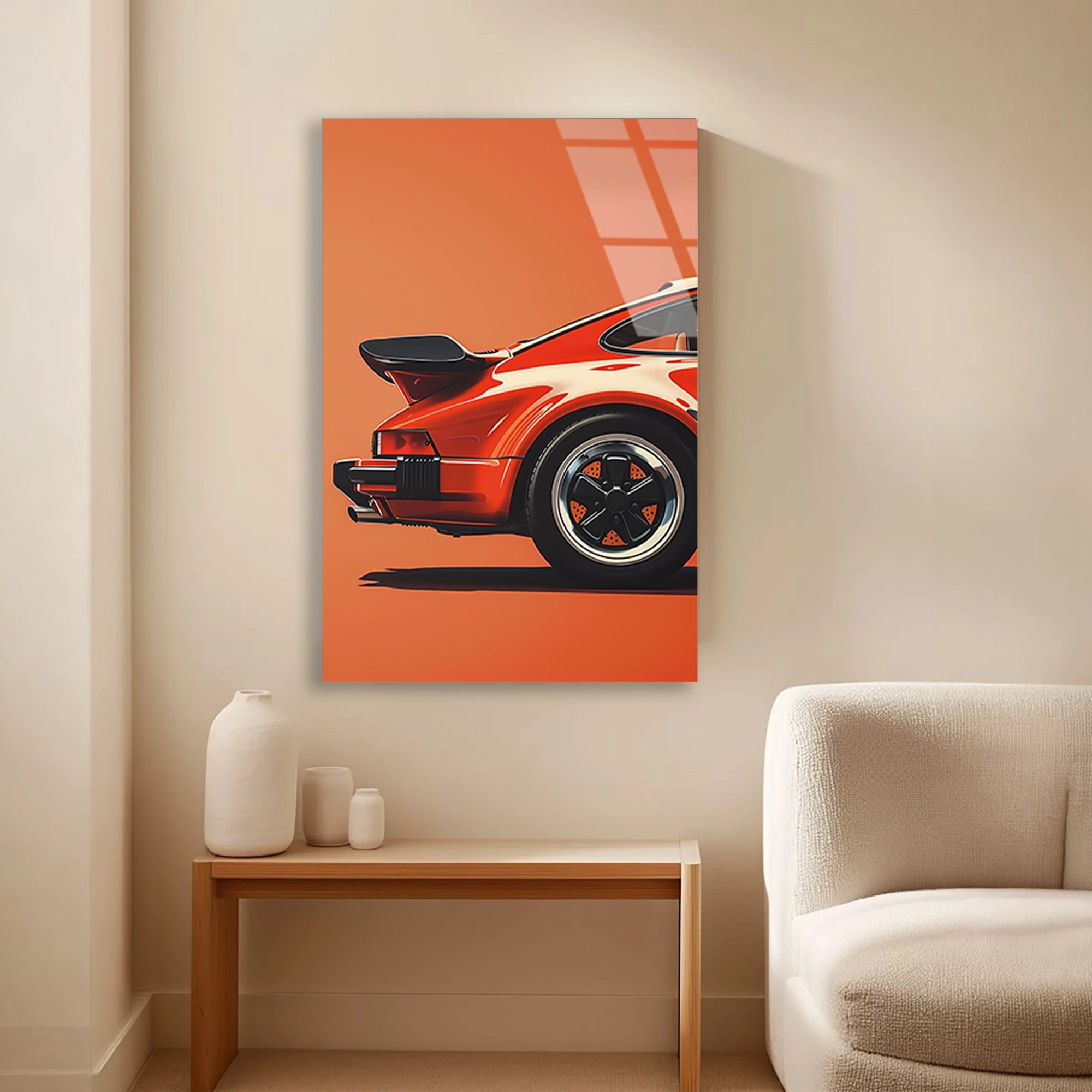 KIRMIZI PORSCHE 911 MİNİMAL İLLÜSTRASYON - CAM TABLO - DEG0474