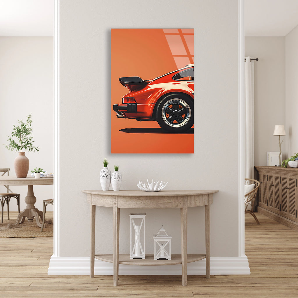 KIRMIZI PORSCHE 911 MİNİMAL İLLÜSTRASYON - CAM TABLO - DEG0474