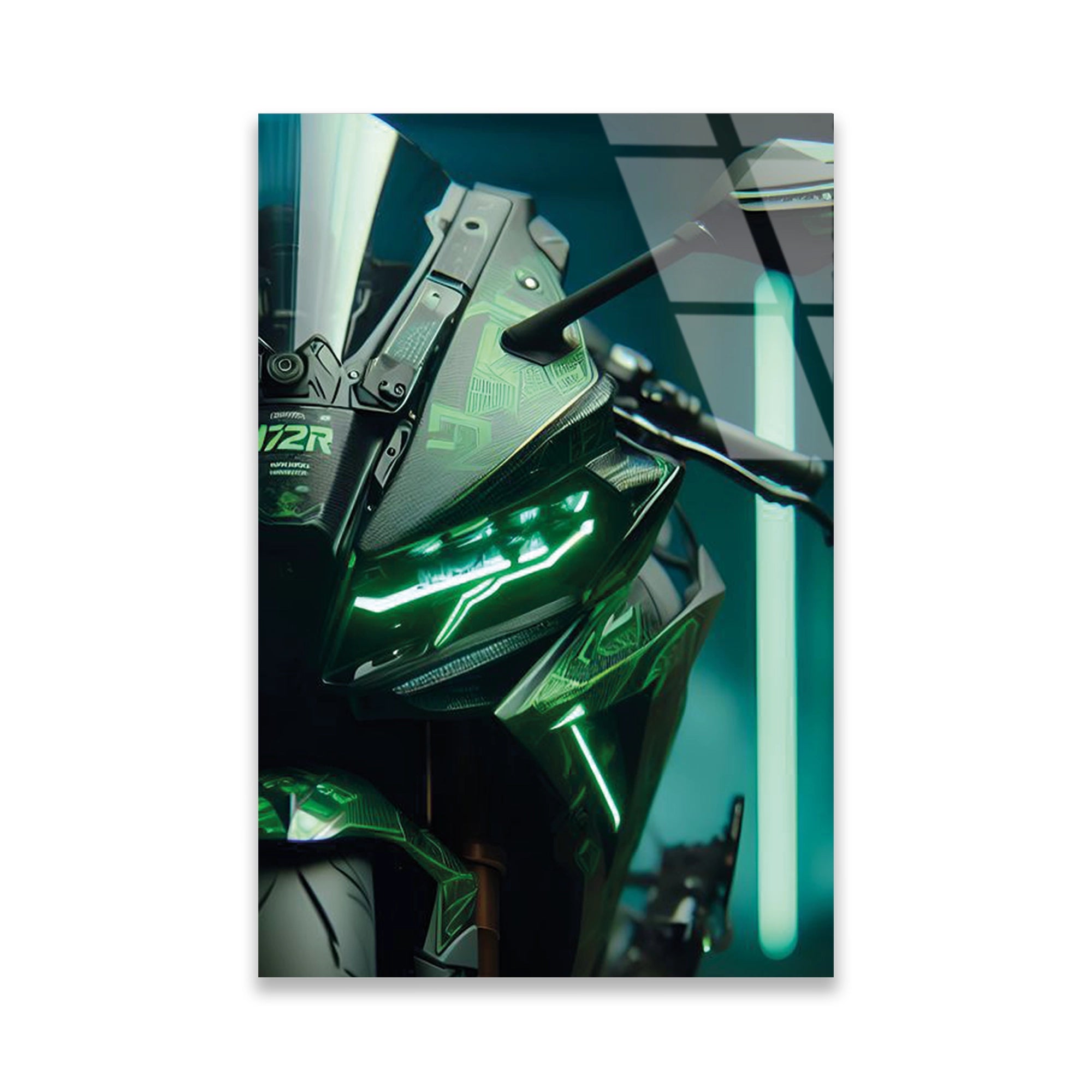 YEŞİL KAWASAKI NINJA NEON - CAM TABLO - DEG0475