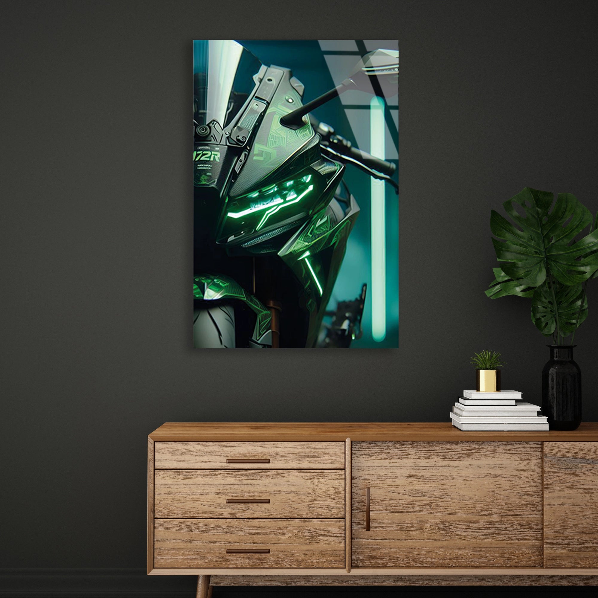 YEŞİL KAWASAKI NINJA NEON - CAM TABLO - DEG0475