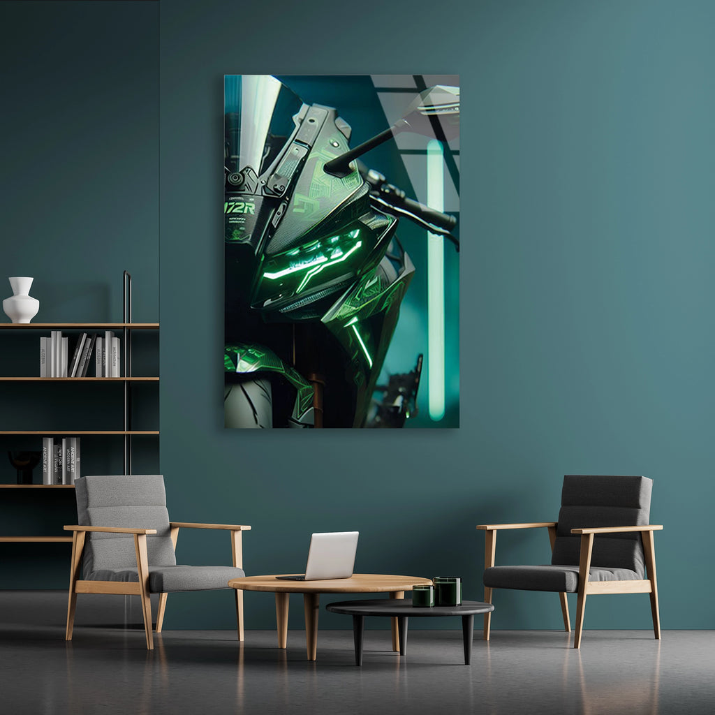 YEŞİL KAWASAKI NINJA NEON - CAM TABLO - DEG0475