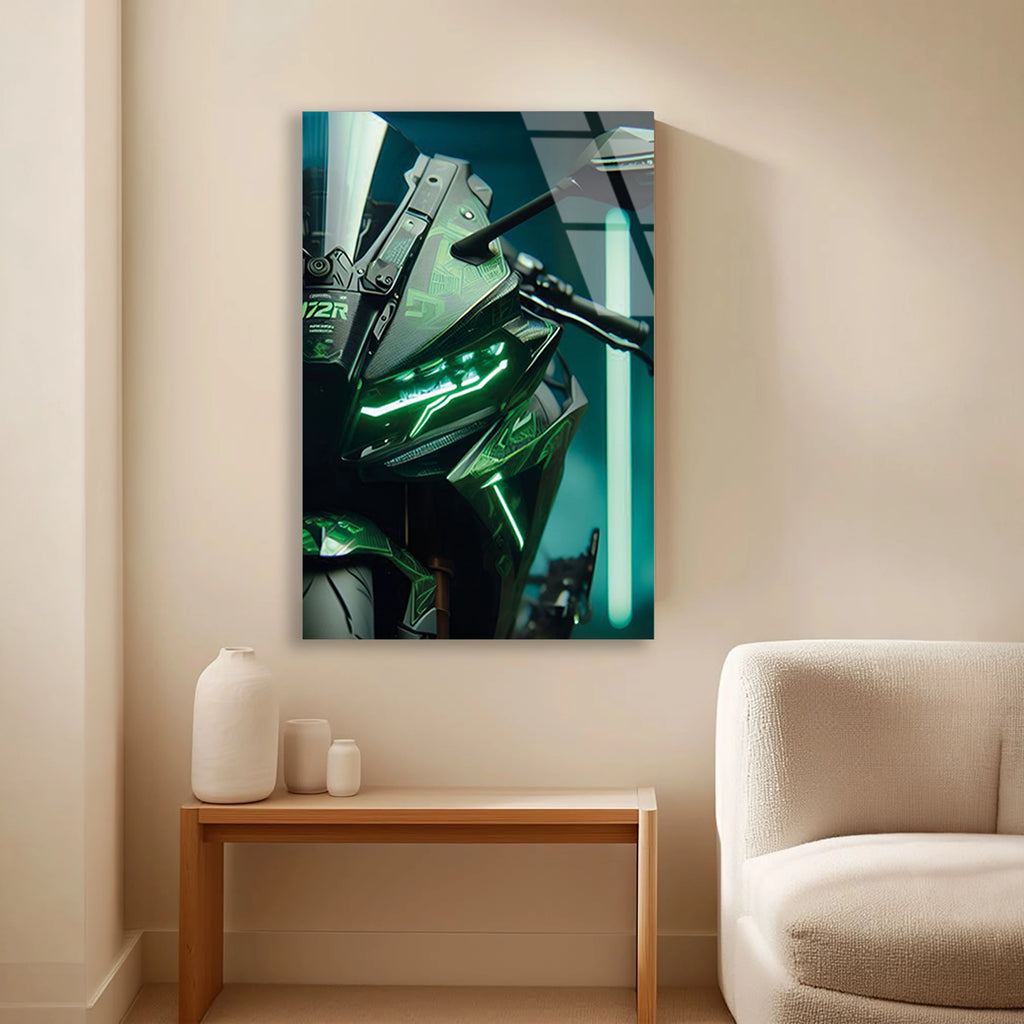 YEŞİL KAWASAKI NINJA NEON - CAM TABLO - DEG0475