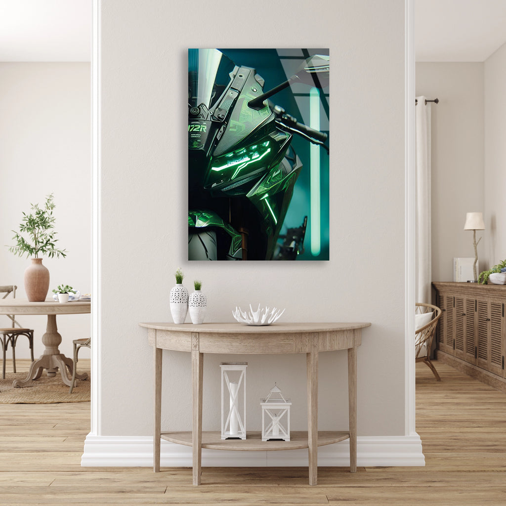 YEŞİL KAWASAKI NINJA NEON - CAM TABLO - DEG0475