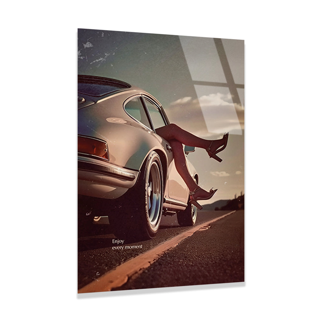 KLASİK PORSCHE 911 GÜN BATIMI - CAM TABLO - DEG0476