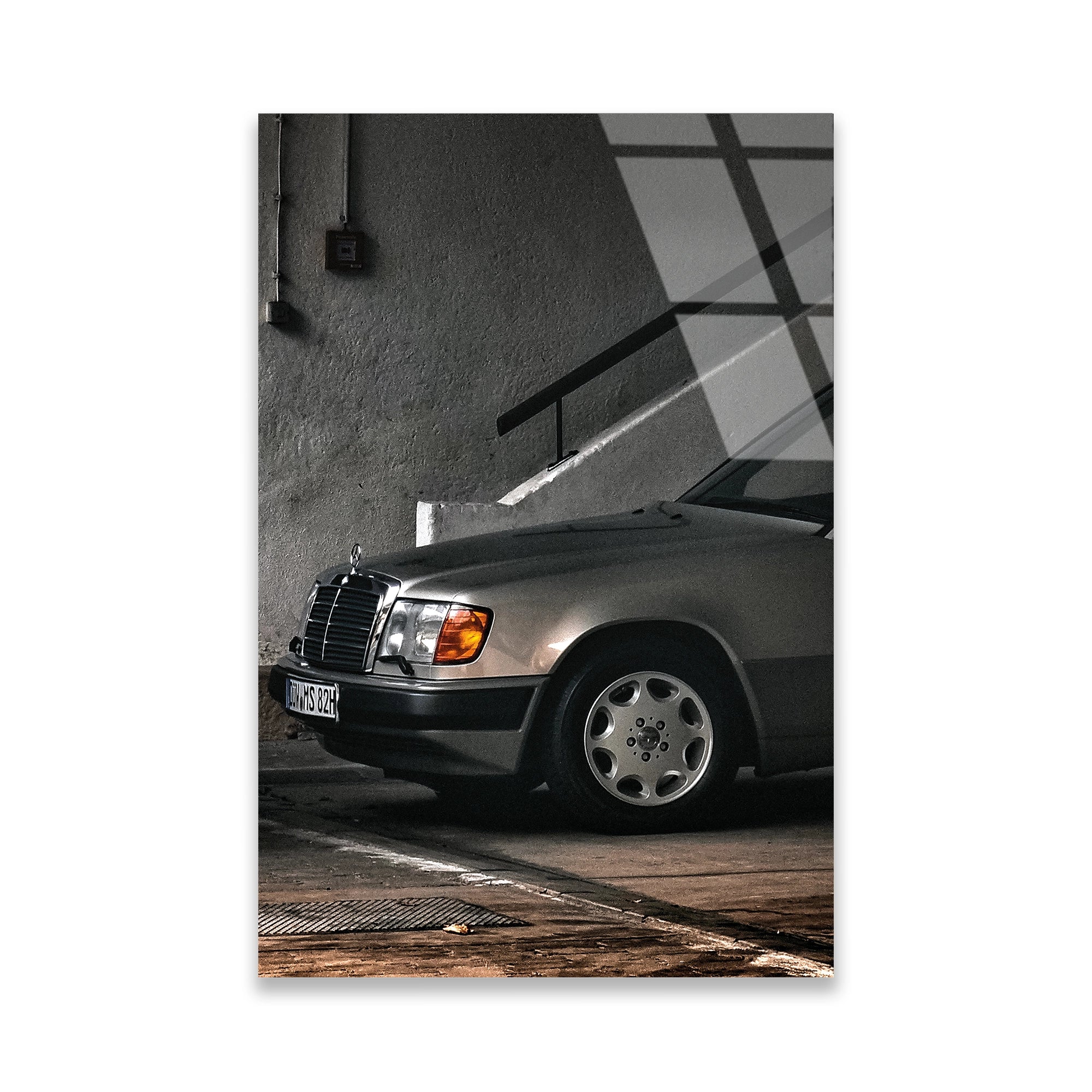 KLASİK MERCEDES W124 SİYAH BEYAZ - CAM TABLO - DEG0481