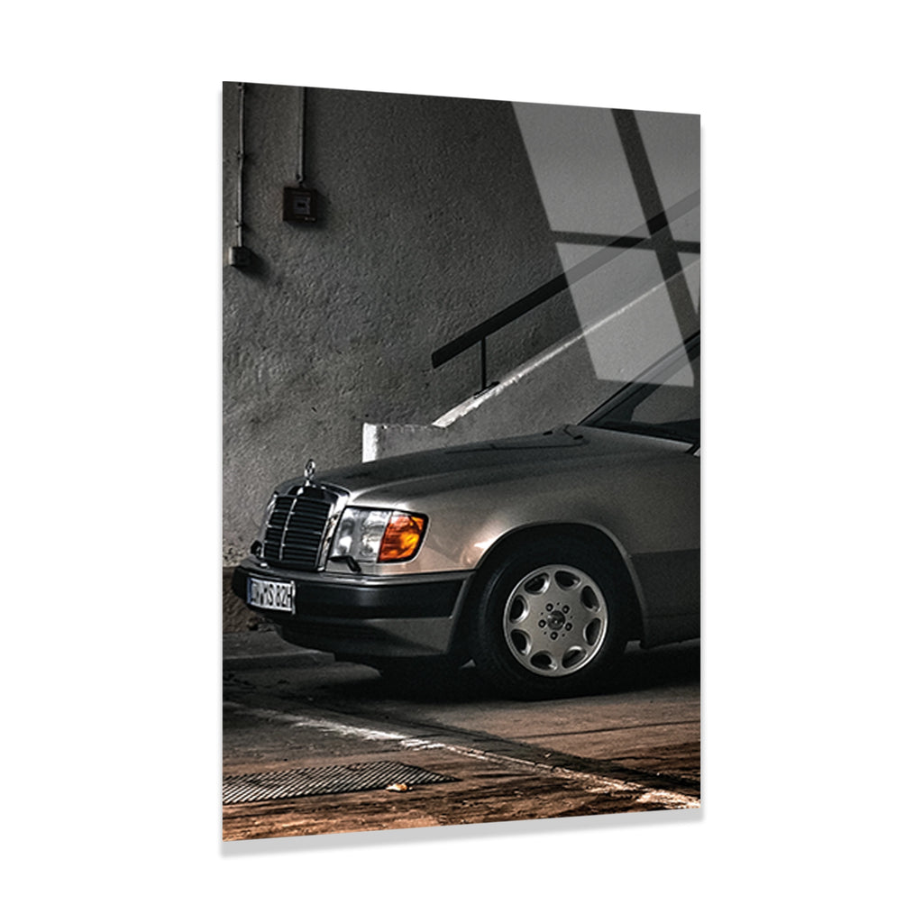 KLASİK MERCEDES W124 SİYAH BEYAZ - CAM TABLO - DEG0481