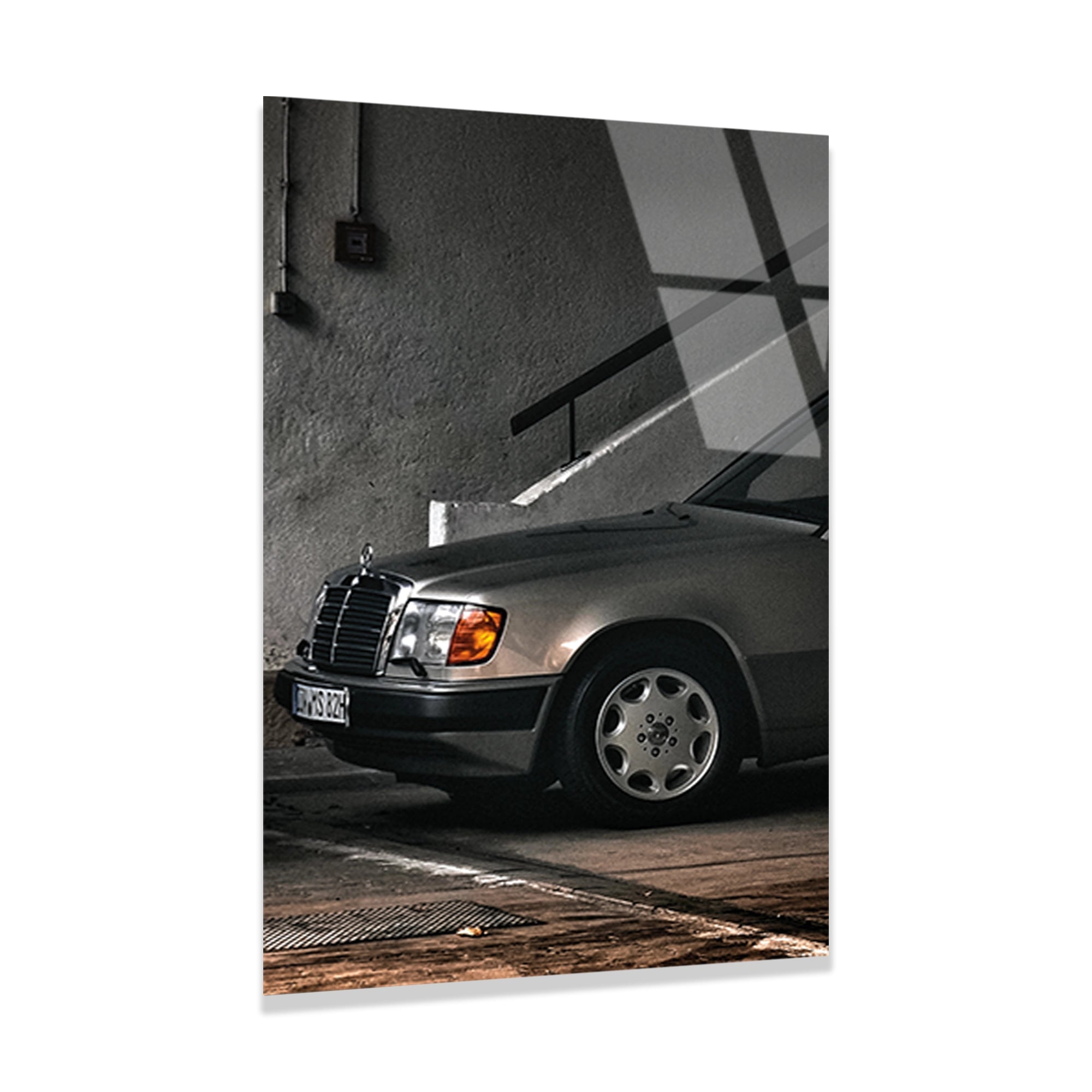 KLASİK MERCEDES W124 SİYAH BEYAZ - CAM TABLO - DEG0481