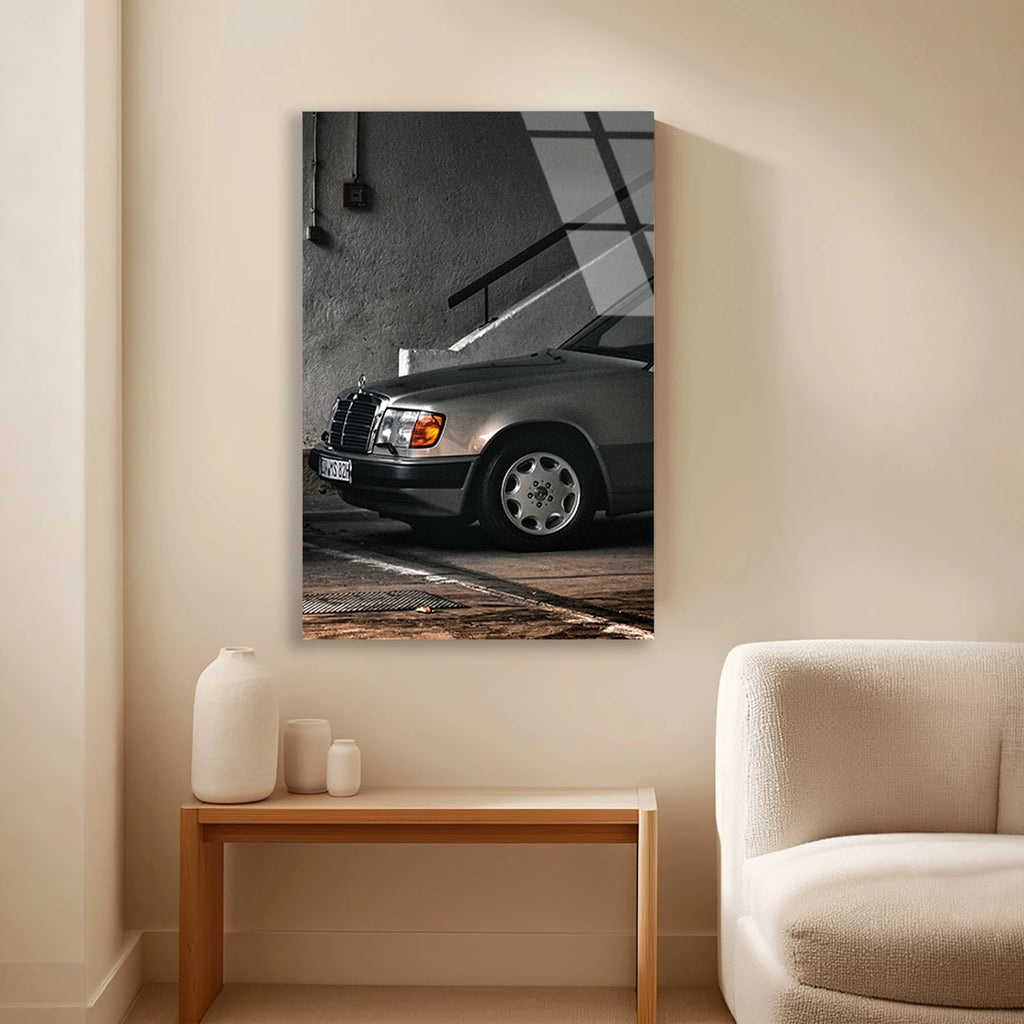 KLASİK MERCEDES W124 SİYAH BEYAZ - CAM TABLO - DEG0481