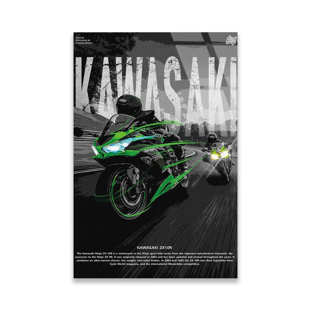 KAWASAKI NINJA YEŞİL POSTER - CAM TABLO - DEG0484