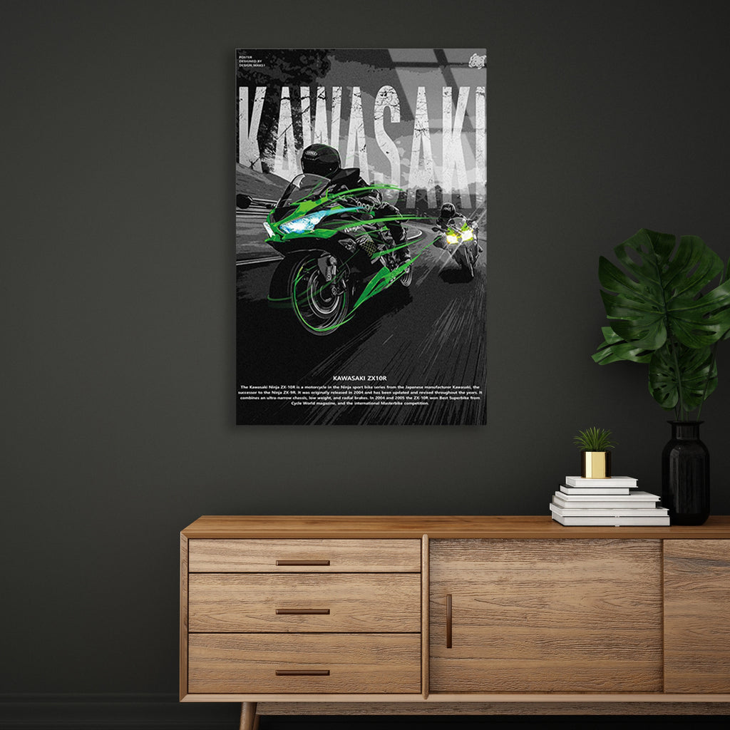 KAWASAKI NINJA YEŞİL POSTER - CAM TABLO - DEG0484