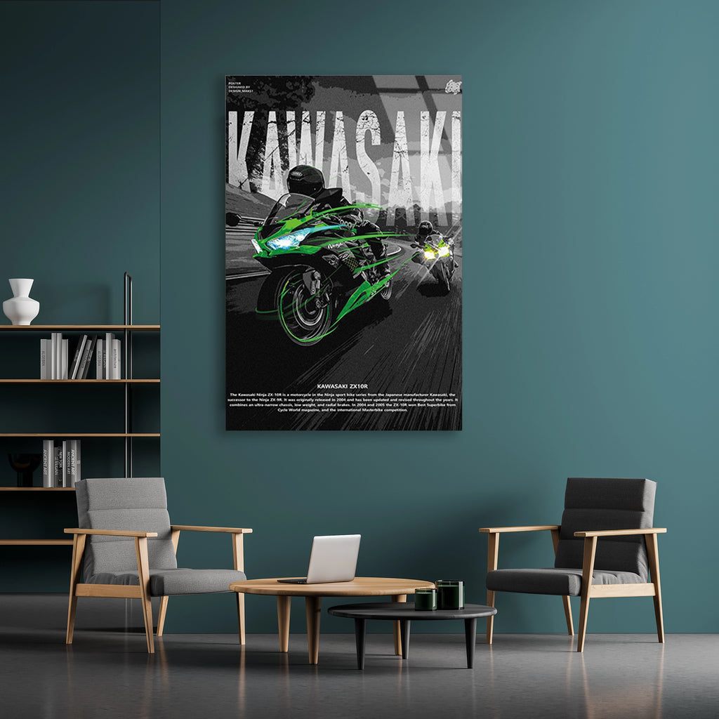KAWASAKI NINJA YEŞİL POSTER - CAM TABLO - DEG0484