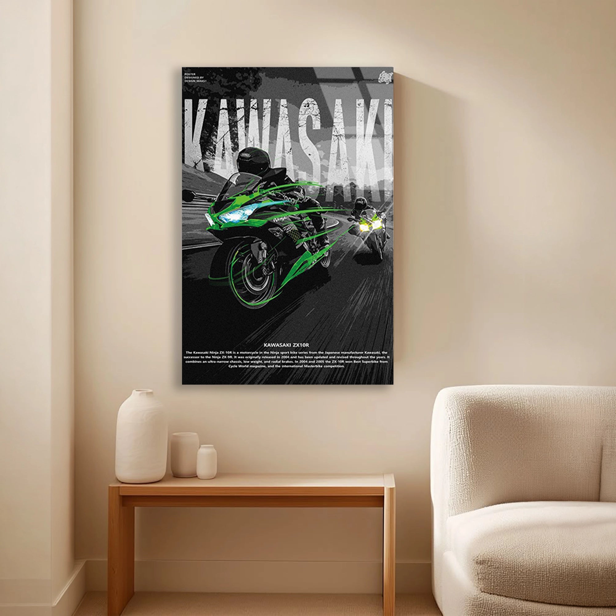 KAWASAKI NINJA YEŞİL POSTER - CAM TABLO - DEG0484