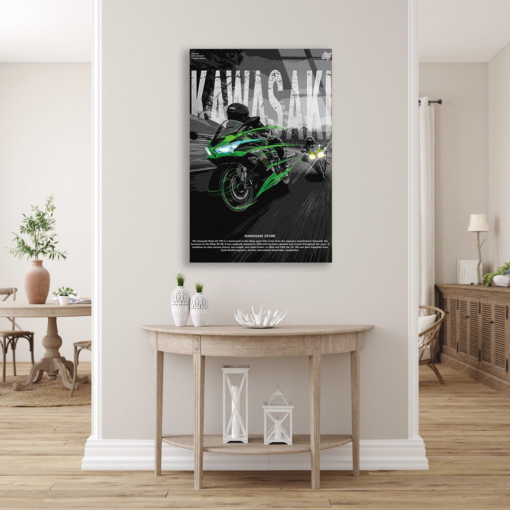KAWASAKI NINJA YEŞİL POSTER - CAM TABLO - DEG0484