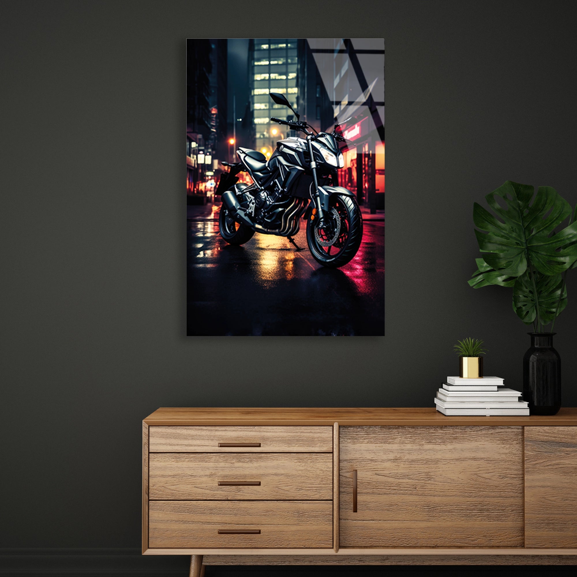 NAKED MOTOSİKLET GECE NEON - CAM TABLO - DEG0489