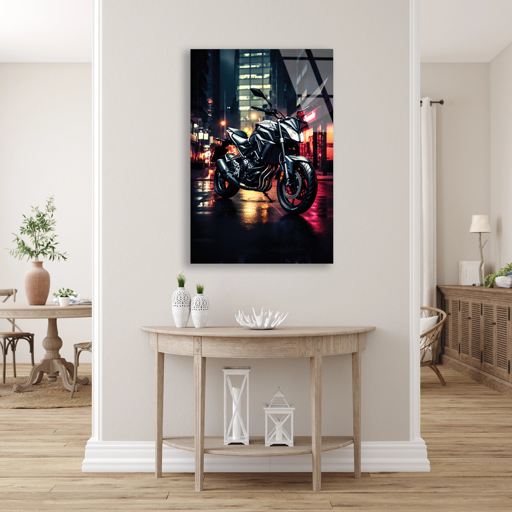 NAKED MOTOSİKLET GECE NEON - CAM TABLO - DEG0489
