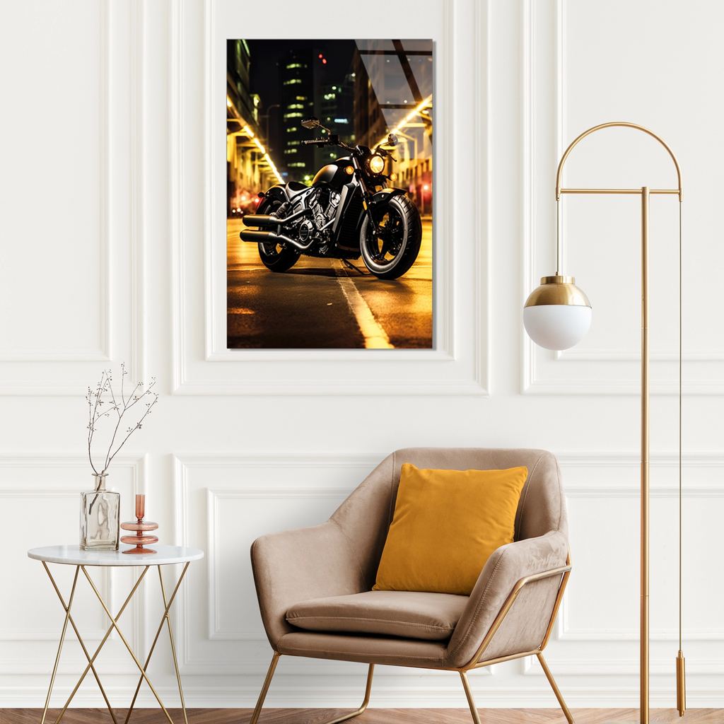 CRUISER MOTOSİKLET ŞEHİR IŞIKLARI - CAM TABLO - DEG0491