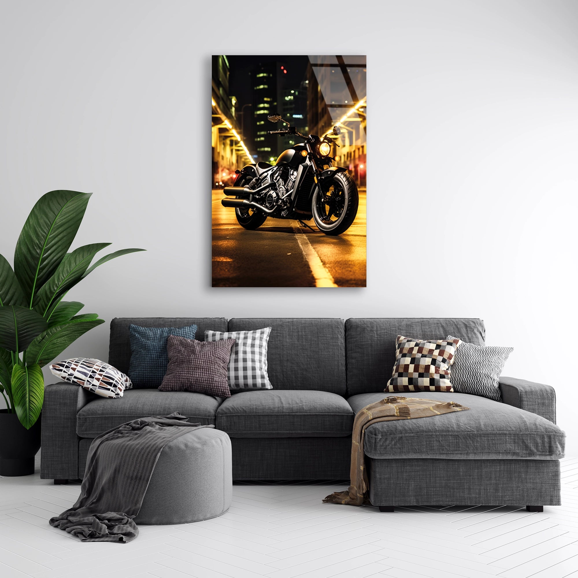 CRUISER MOTOSİKLET ŞEHİR IŞIKLARI - CAM TABLO - DEG0491
