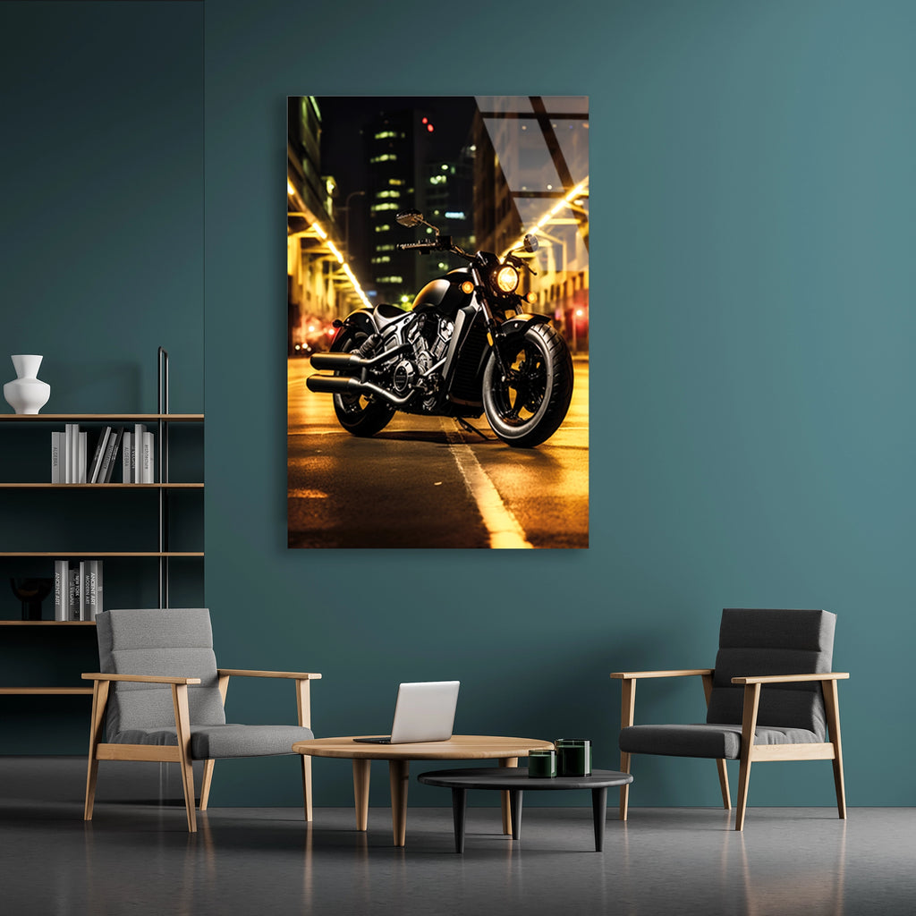 CRUISER MOTOSİKLET ŞEHİR IŞIKLARI - CAM TABLO - DEG0491