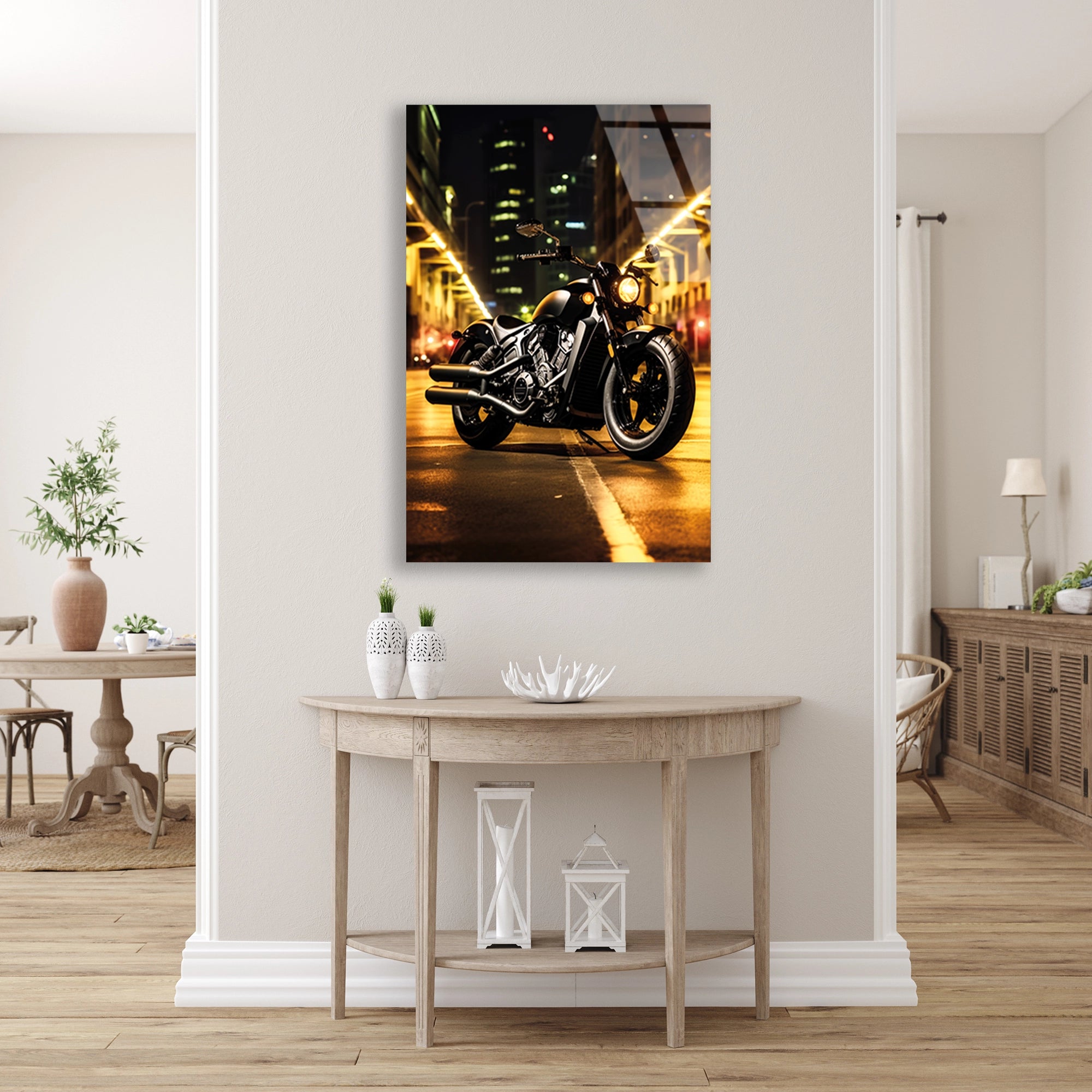 CRUISER MOTOSİKLET ŞEHİR IŞIKLARI - CAM TABLO - DEG0491