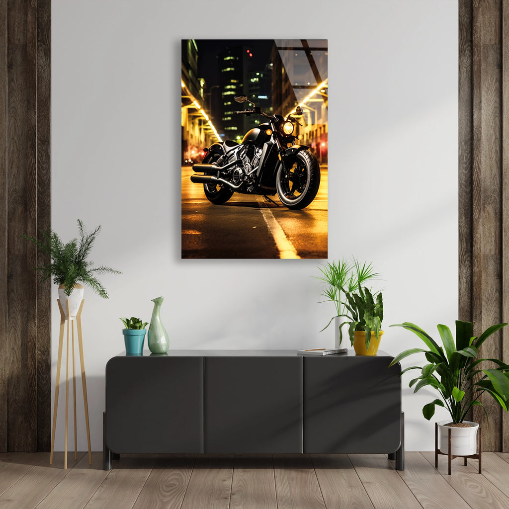 CRUISER MOTOSİKLET ŞEHİR IŞIKLARI - CAM TABLO - DEG0491
