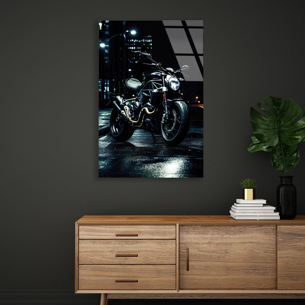 STREETFIGHTER MOTOSİKLET GECE - CAM TABLO - DEG0492