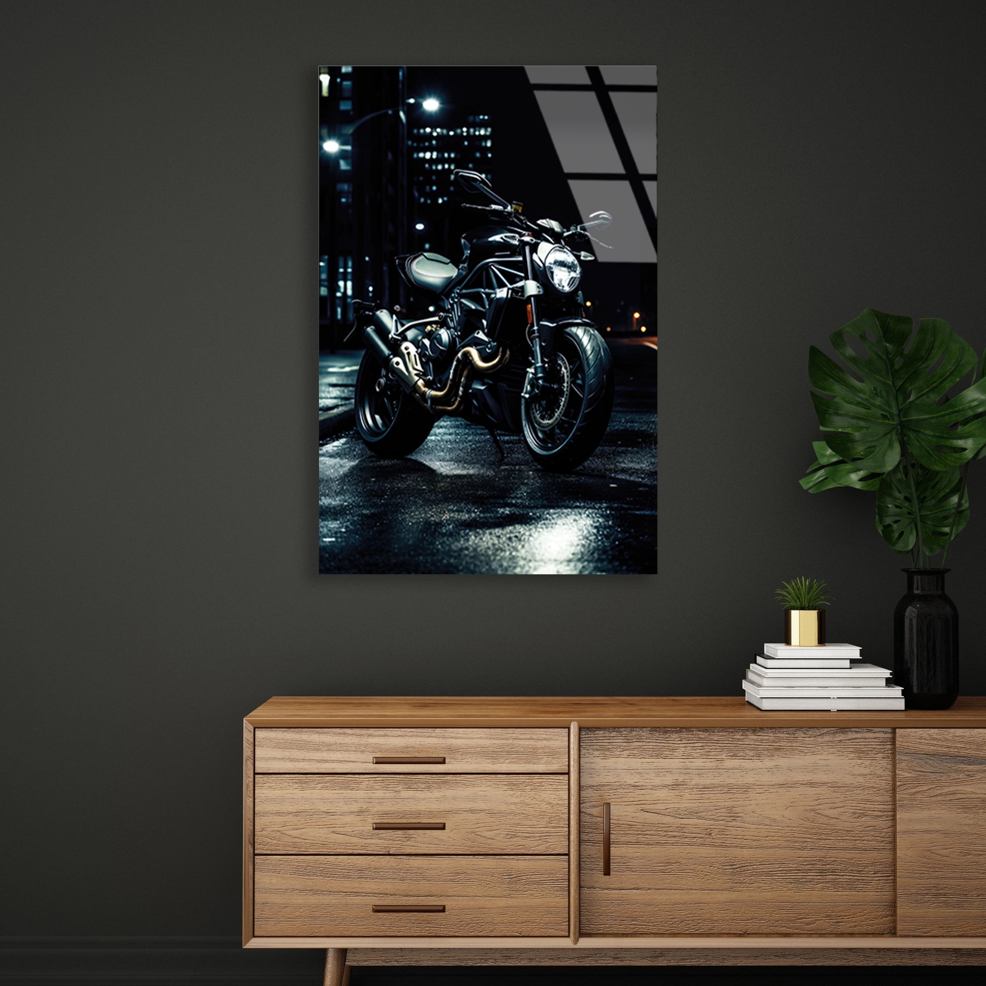 STREETFIGHTER MOTOSİKLET GECE - CAM TABLO - DEG0492