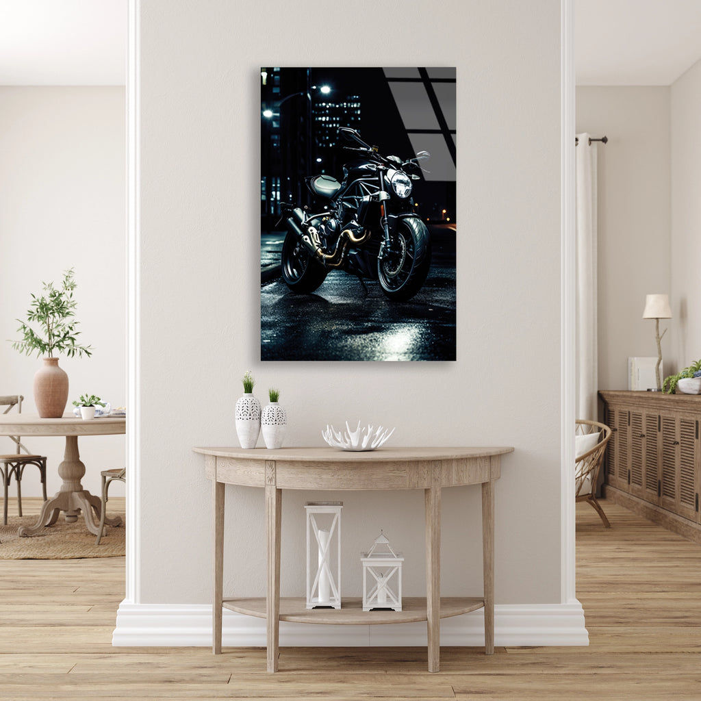STREETFIGHTER MOTOSİKLET GECE - CAM TABLO - DEG0492