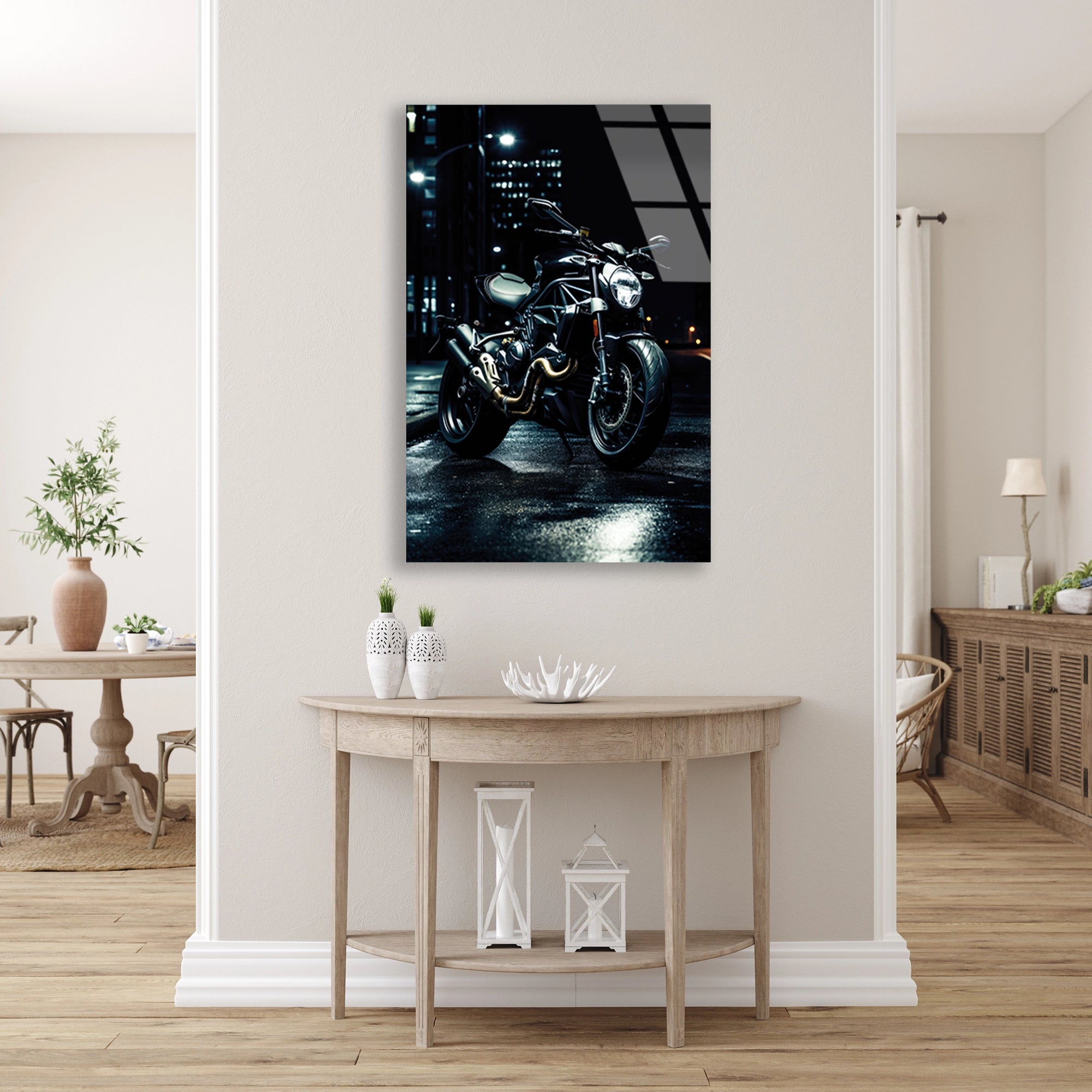 STREETFIGHTER MOTOSİKLET GECE - CAM TABLO - DEG0492