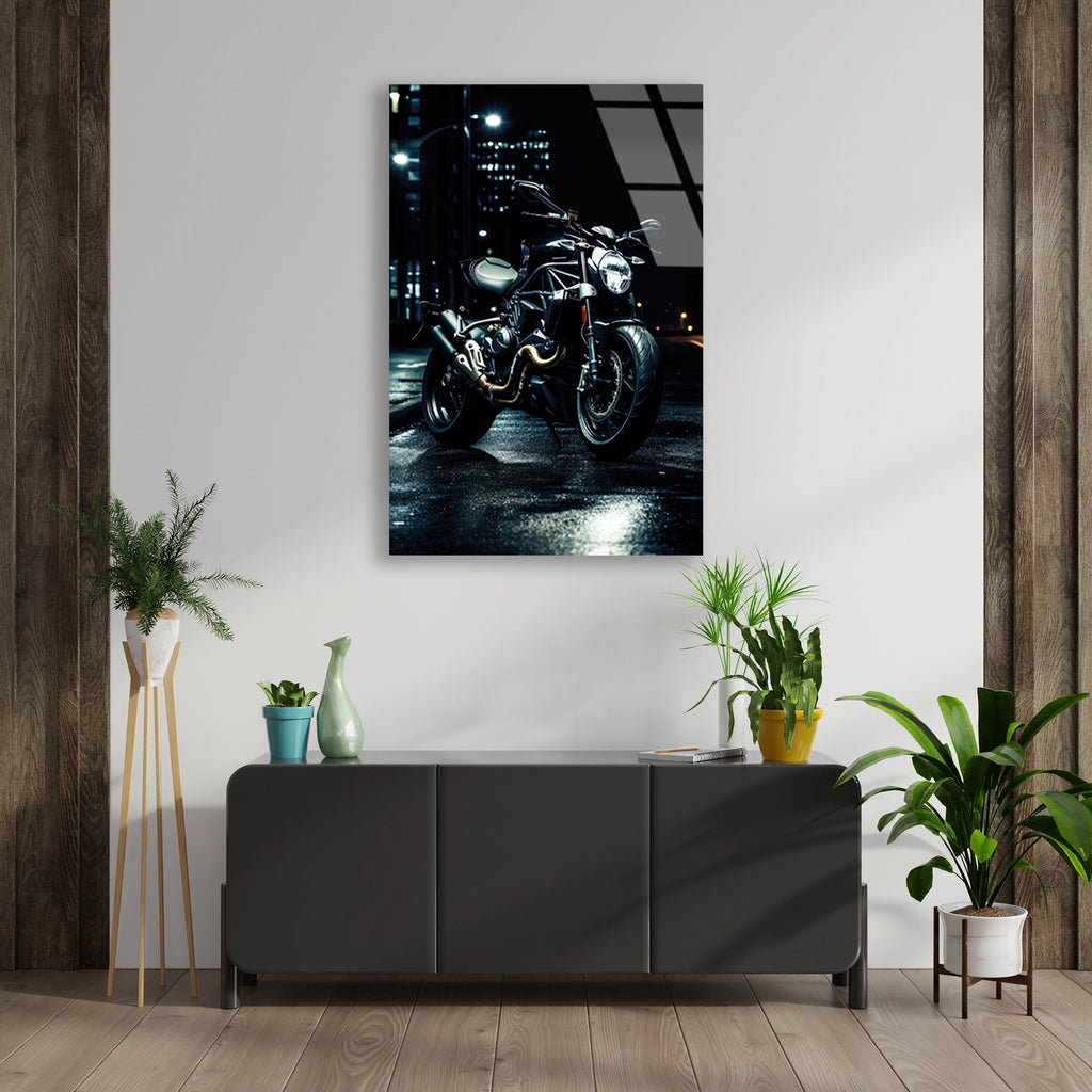 STREETFIGHTER MOTOSİKLET GECE - CAM TABLO - DEG0492