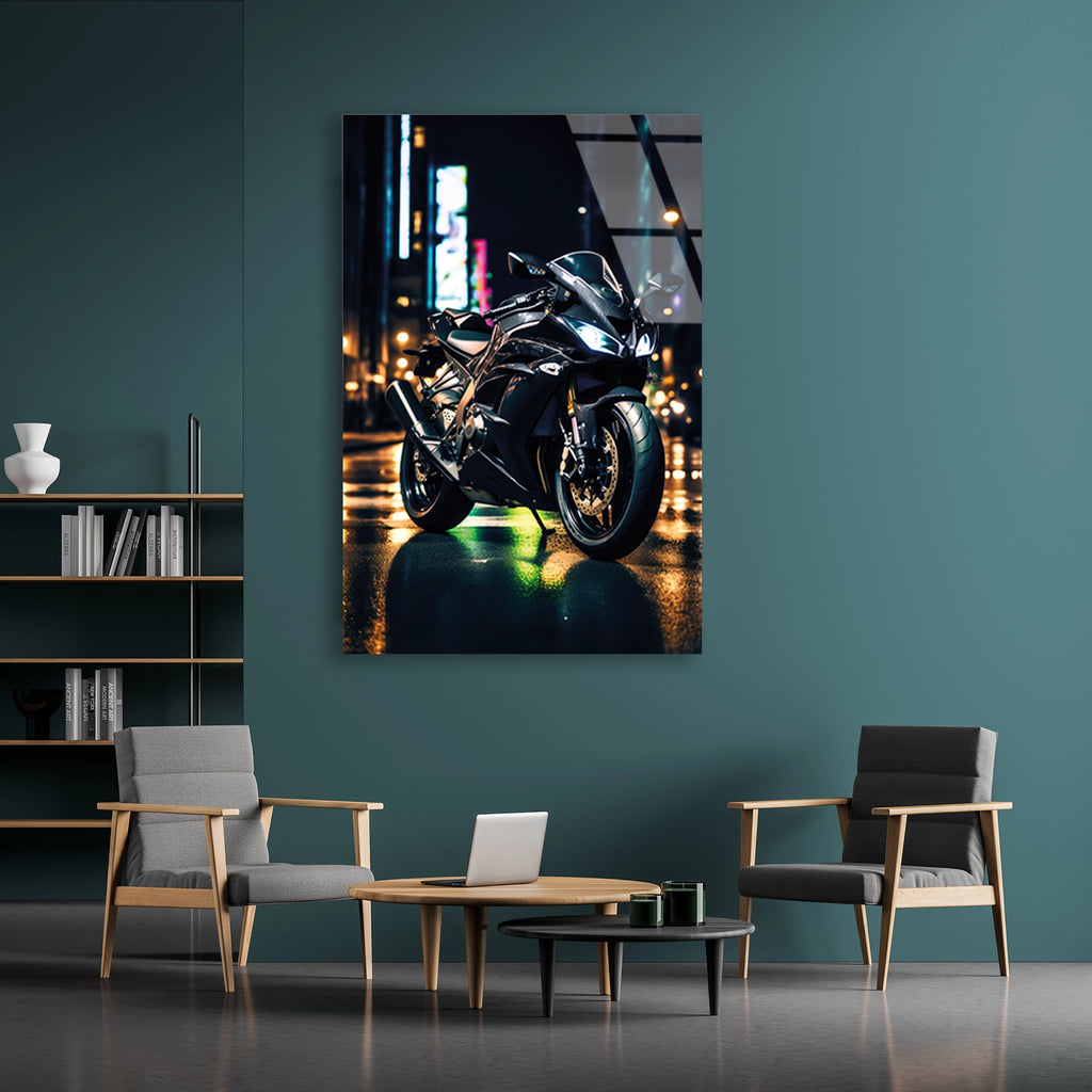 SPOR MOTOSİKLET NEON ŞEHİR - CAM TABLO - DEG0493
