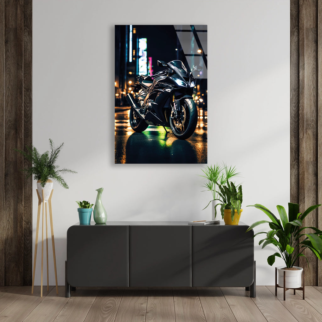SPOR MOTOSİKLET NEON ŞEHİR - CAM TABLO - DEG0493